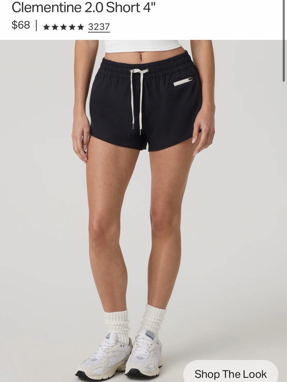 Vuori Clementine 2.0 4" Shorts in Black with Cream Drawstring